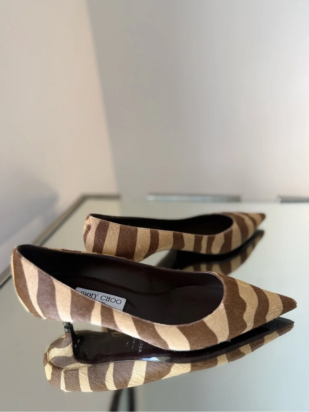 New Jimmy Choo Amelia 35 Chocolate Zebra Printed Pony Pumps $1,095 39.5